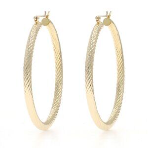 Yellow Gold Rope Twist Hoop Earrings - 14k Nautical Pierced